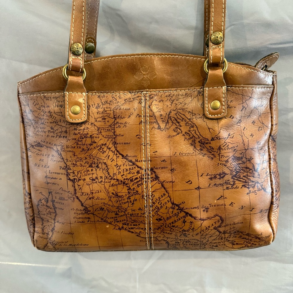 Patricia Nash Map Leather Tote Vintage Inspired Old World Travel Bag Pre-owned